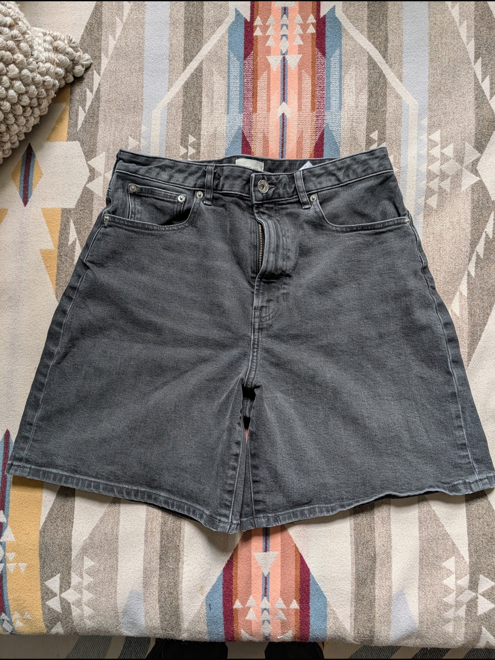 Everlane Long A-Line High-Waist Wide-Leg Denim Shorts - Night